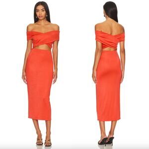 NBD | NWT Kamryn Midi Dress in Red Off Shoulder Cut Out Pencil Dress S